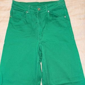 Wide-leg Green Twill Pants - size 8 - high waisted fit - H&M
